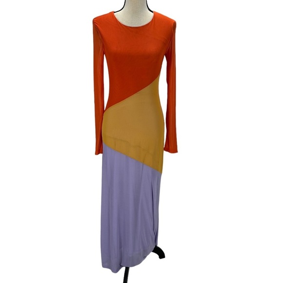 Charlie Holiday Sheer Long Sleeve Color Block Bodycon Maxi Dress - size Small - Picture 1 of 8